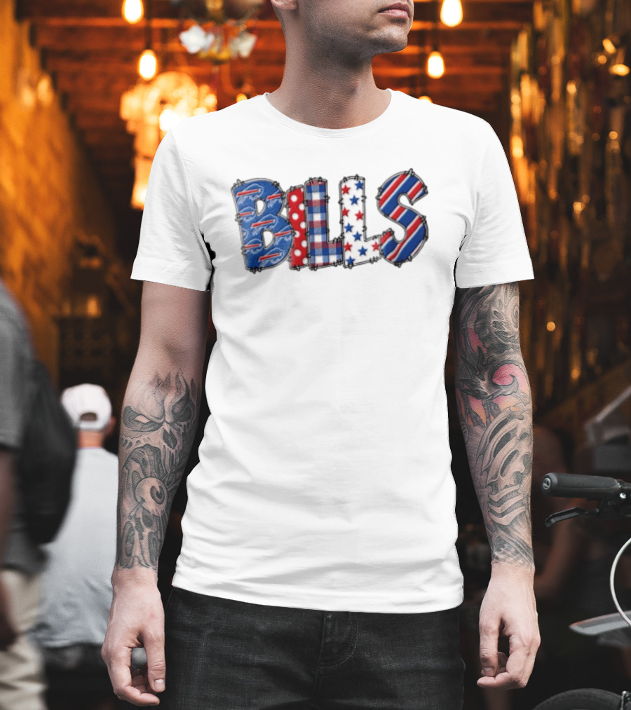 Buffalo Bills Stitched Patchwork Stars Stripes Polka Dot T-Shirt