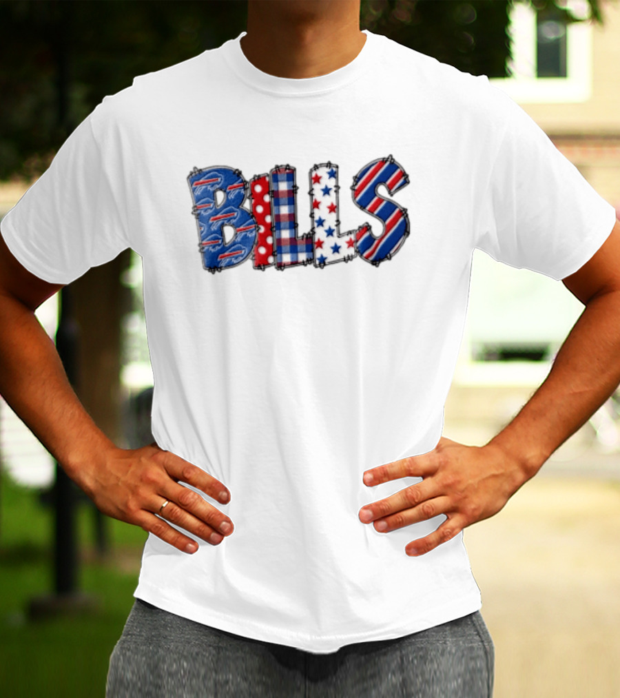 Buffalo Bills Stitched Patchwork Stars Stripes Polka Dot T-Shirt