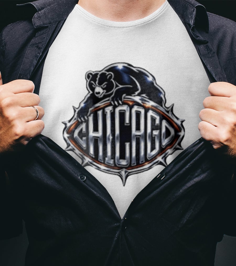 Chicago Bears Black Bear Crouching Over T-Shirt