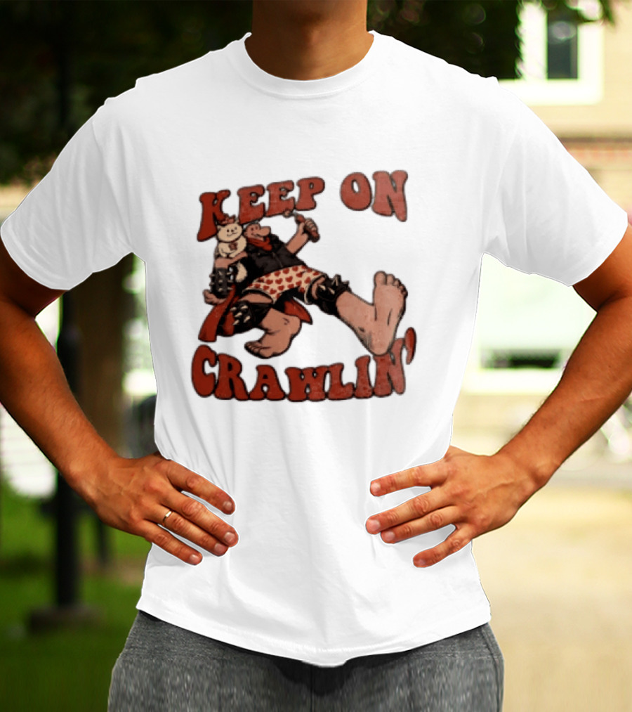 Keep On Crawlin Fat Freddys Cat Cartoon Man Holding Dynamite Cat T-Shirt