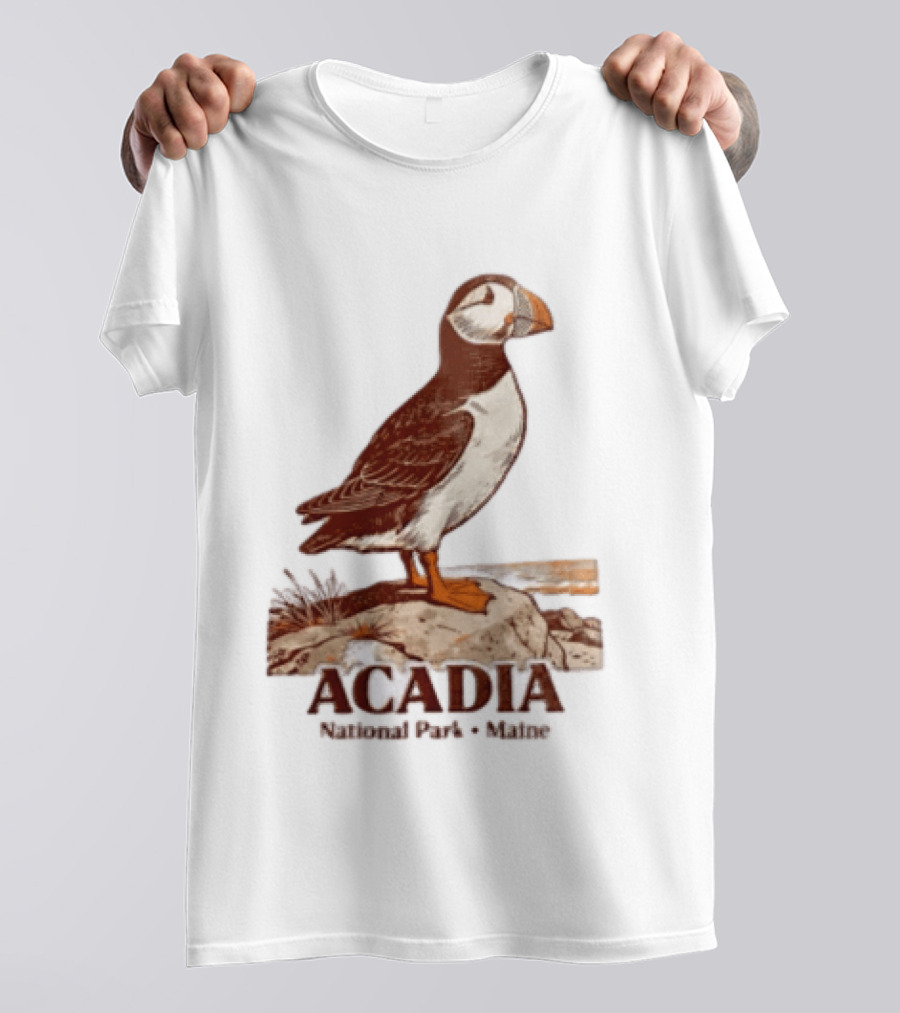 Acadia National Park Maine Puffin Standing On Rock T-Shirt