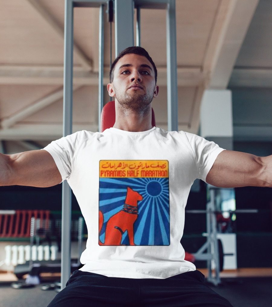 Pyramids Half Marathon Egypt Cat Sunburst Arabic T-Shirt