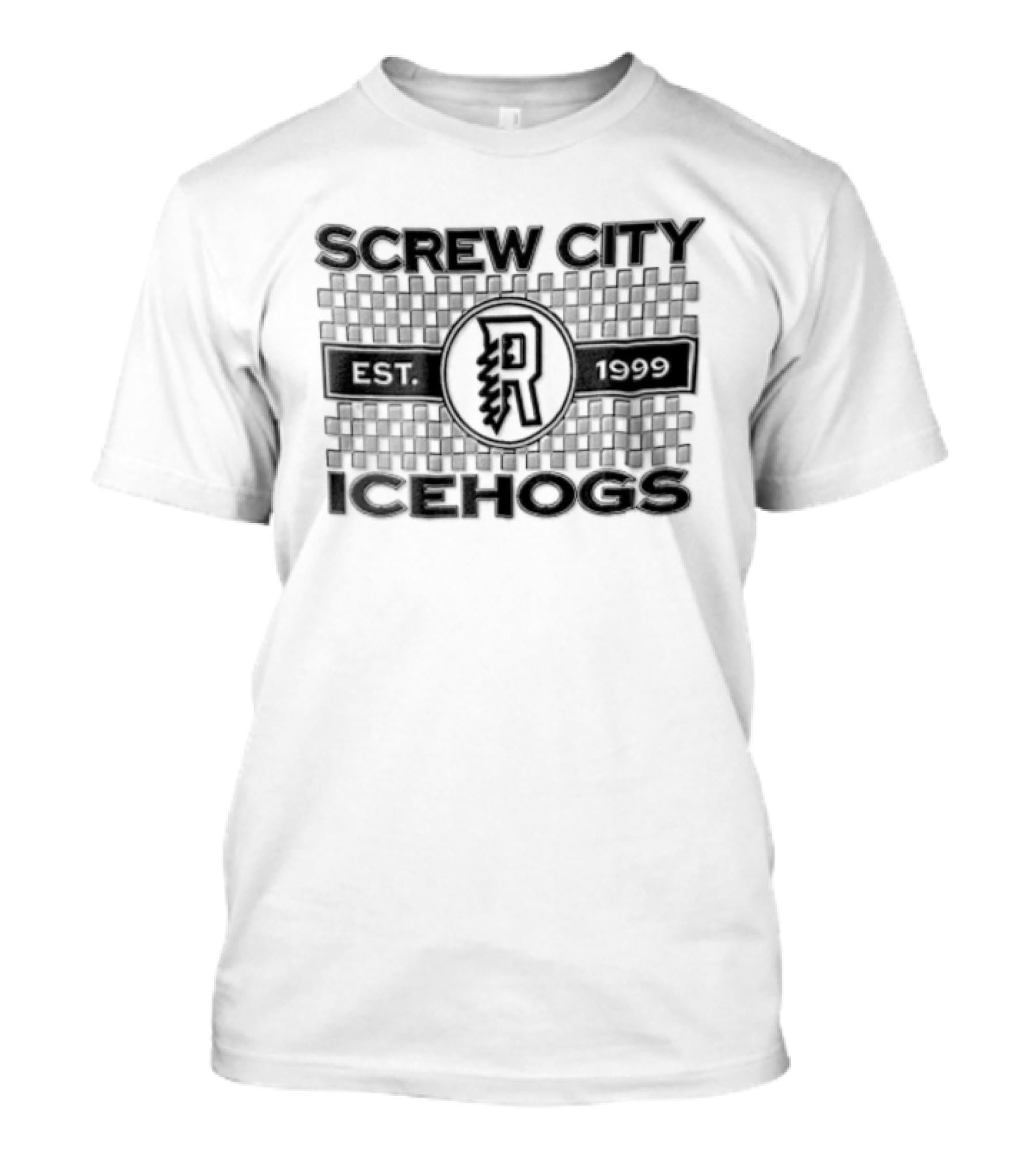 Screw City Rockford IceHogs Letter R 1999 Checkered T-Shirt