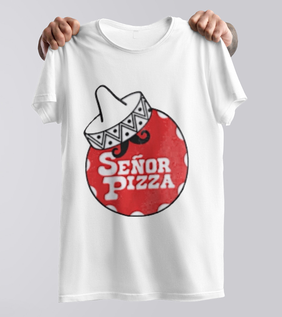 Señor Pizza Red Apron With Mustache And Patterned Collar T-Shirt