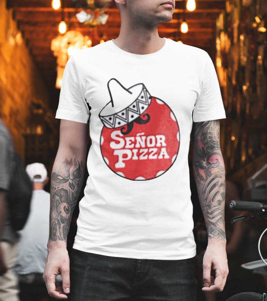 Señor Pizza Red Apron With Mustache And Patterned Collar T-Shirt