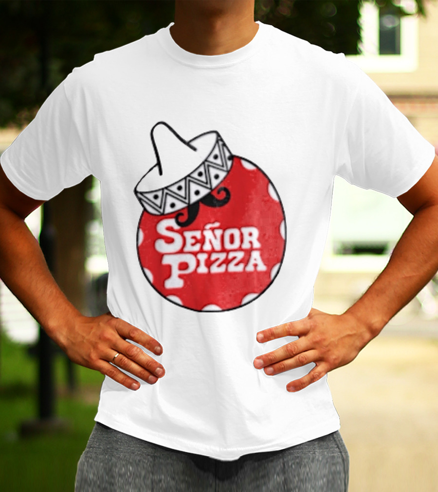 Señor Pizza Red Apron With Mustache And Patterned Collar T-Shirt