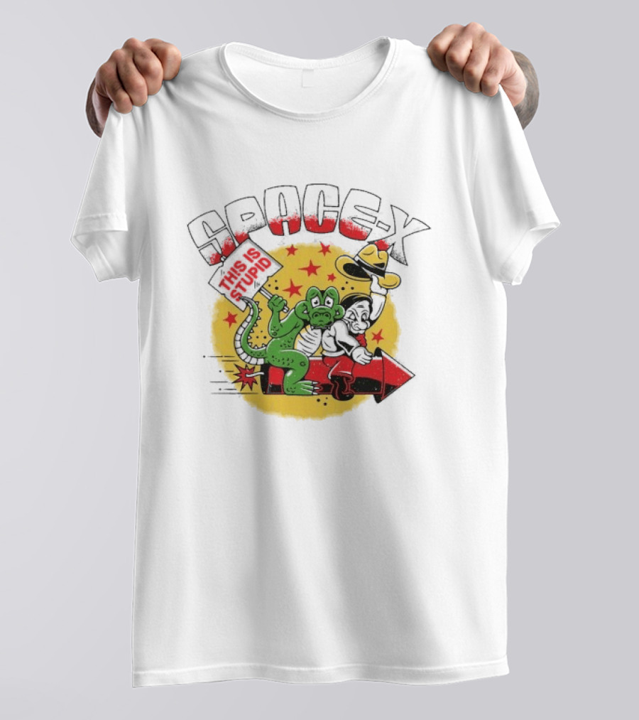 Space X Monkey Cartoon On Rocket With Stars T-Shirt