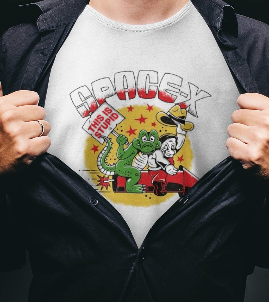 Space X Monkey Cartoon On Rocket With Stars T-Shirt