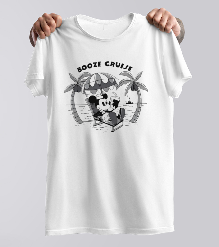 Booze Cruise Mickey Mouse Disney Vacation Relaxation Tropical Vibes T-Shirt