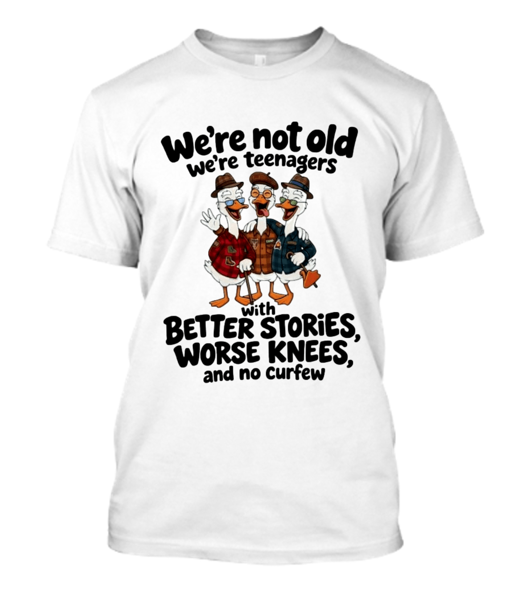 We're Not Old We're Teenagers Ducks Better Stories Worse Knees No Curfew T-Shirt