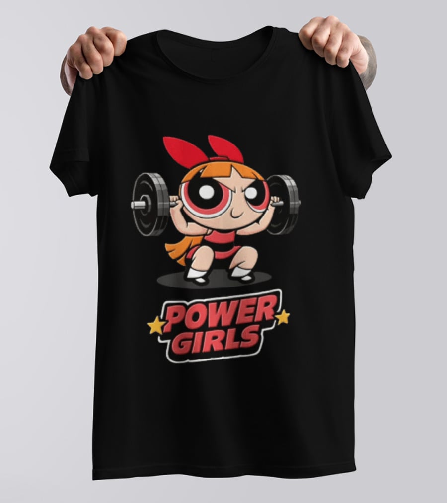 Power Girls Cartoon Blossom Lifting Barbell Weights T-Shirt