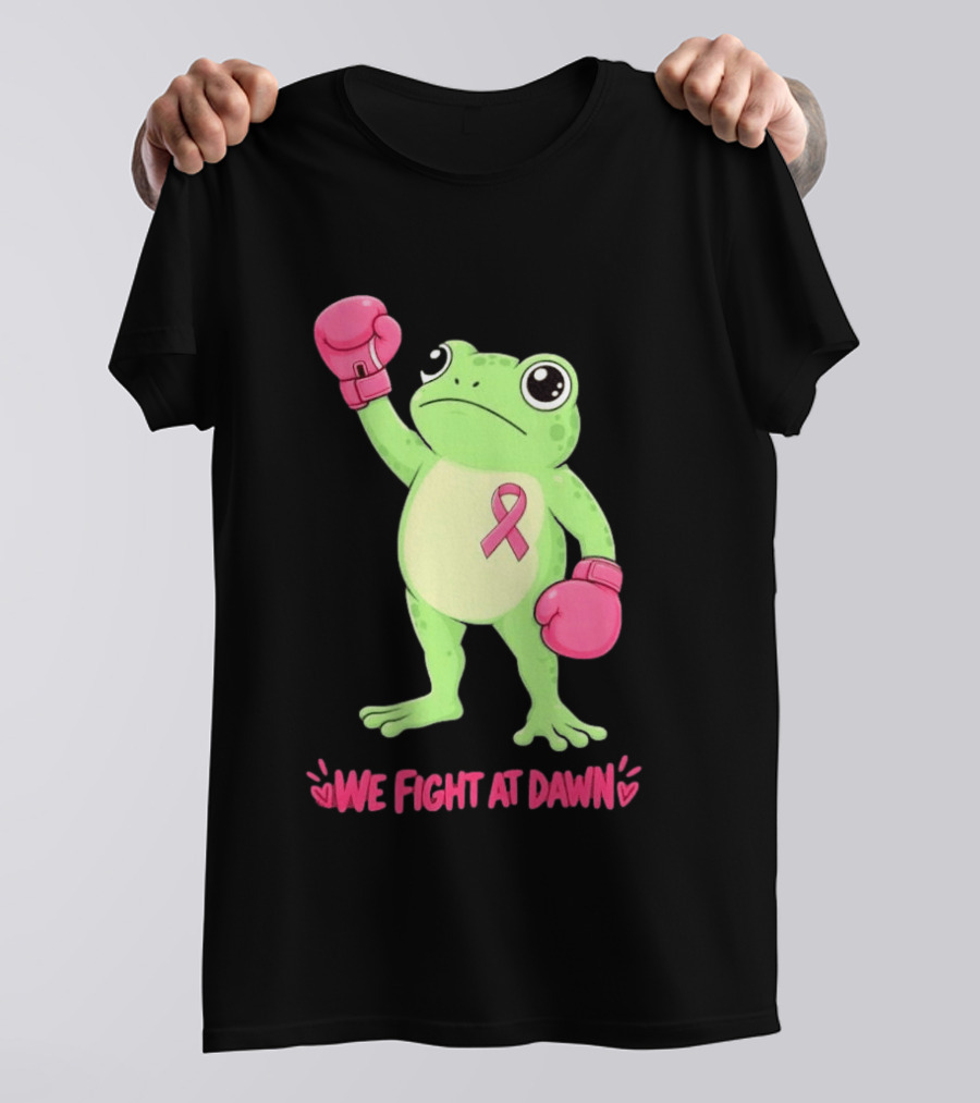 Boxing Frog We Fight At Dawn Breast Cancer Awareness Pink Gloves Ribbon T-Shirt