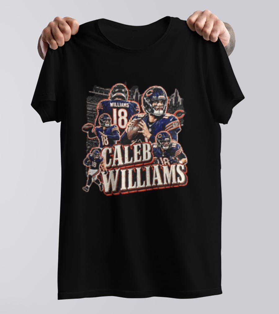 Chicago Bears Caleb Williams Action Poses Number 18 Football Scene T-Shirt