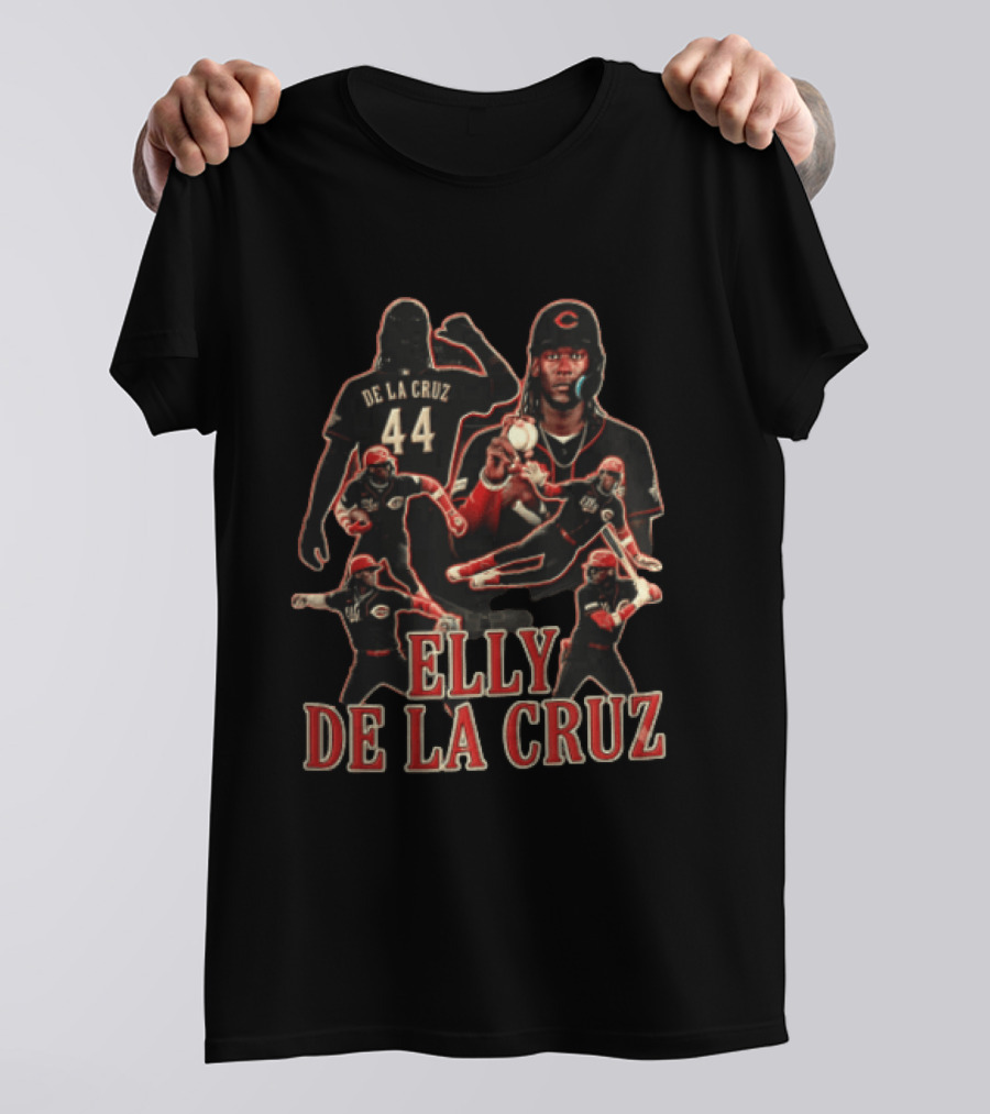 Elly De La Cruz Cincinnati Reds Number 44 Baseball Action Collage T-Shirt