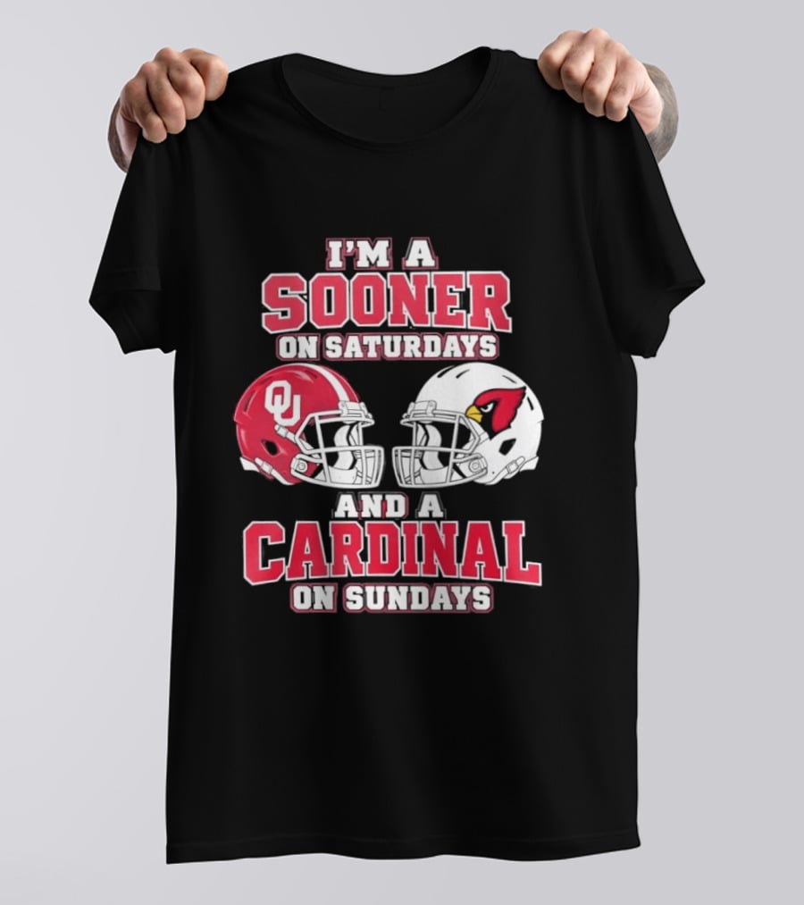 I'm A Sooner On Saturdays And A Cardinal On Sundays Football Helmets T-Shirt