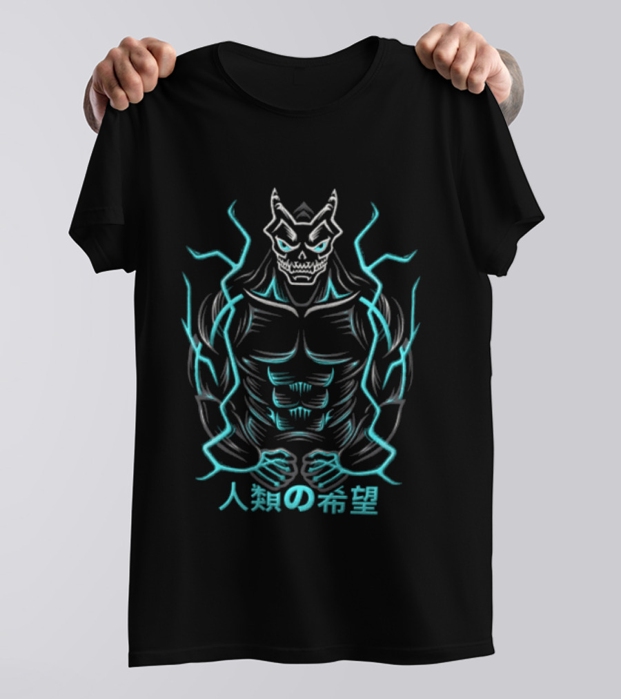 Kaiju No 8 Monster Illustration Japanese Text Electric Aura T-Shirt