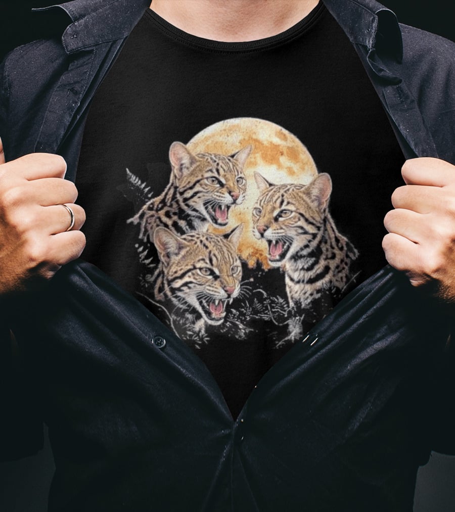 Three Tilcayo Bolivia Cloud Forest Wildcats Full Moon Roaring Trio T-Shirt