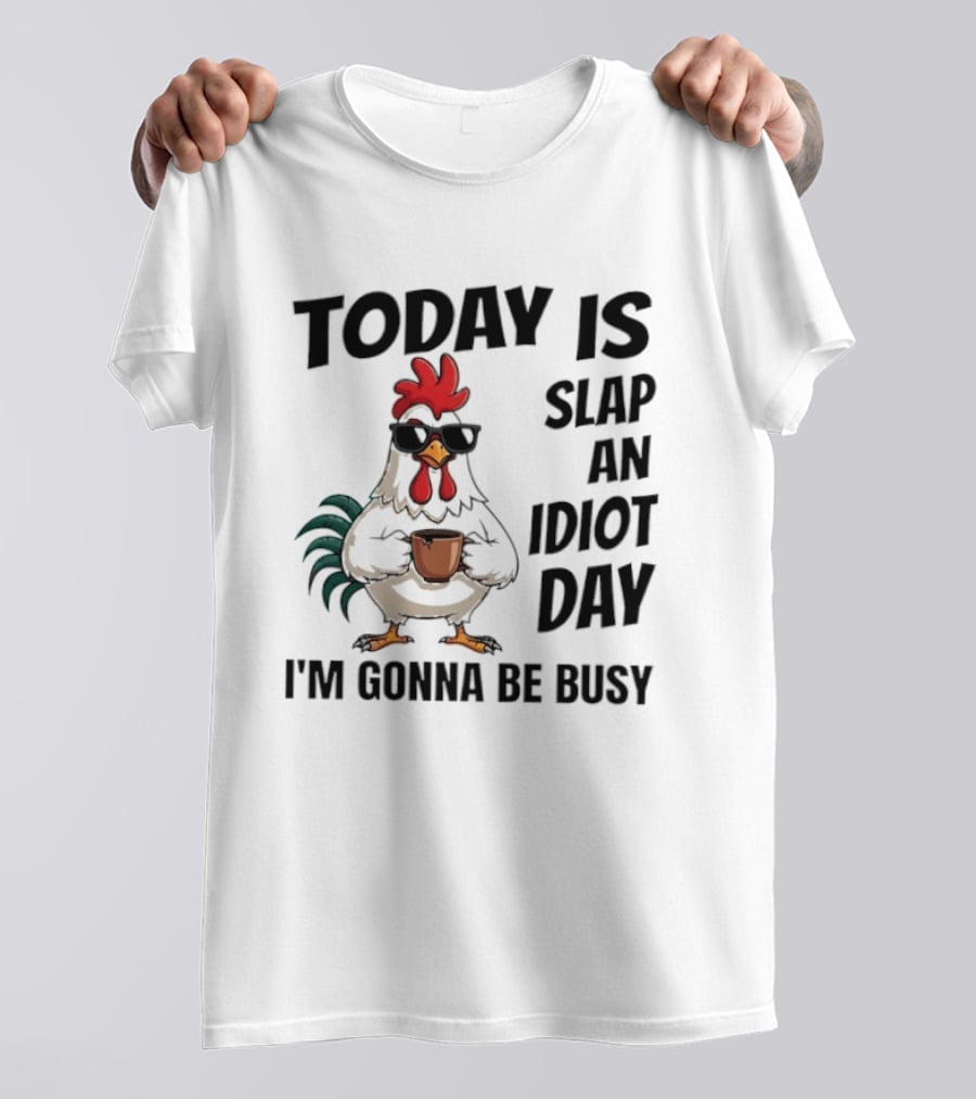 Today Is Slap An Idiot Day I'm Gonna Be Busy Chicken With Coffee And Sunglasses T-Shirt