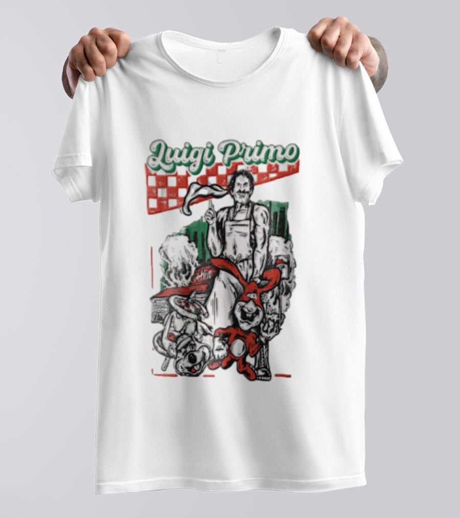 Luigi Primo Chef Tossing Pizza Dough With Rabbit And Pizza Oven T-Shirt