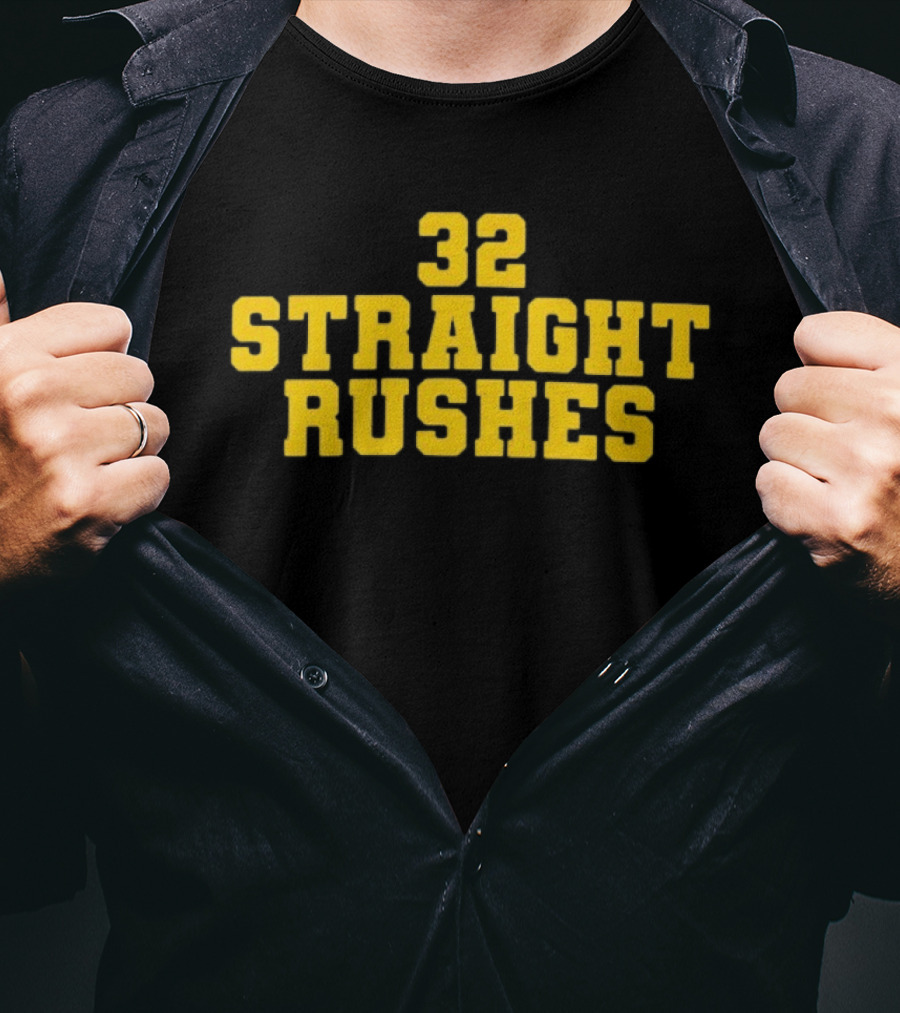 32 Straight Rushes Football Marathon Yellow Athletic Varsity T-Shirt