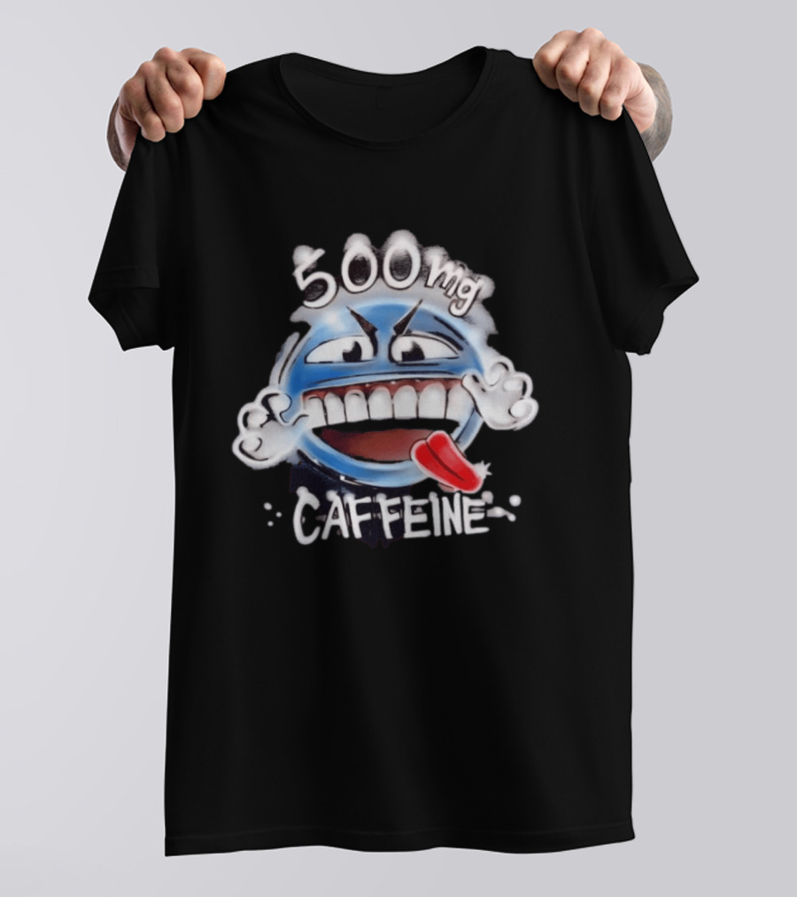 500mg Caffeine Airbrushed Smiley Face Coffee Lover T-Shirt
