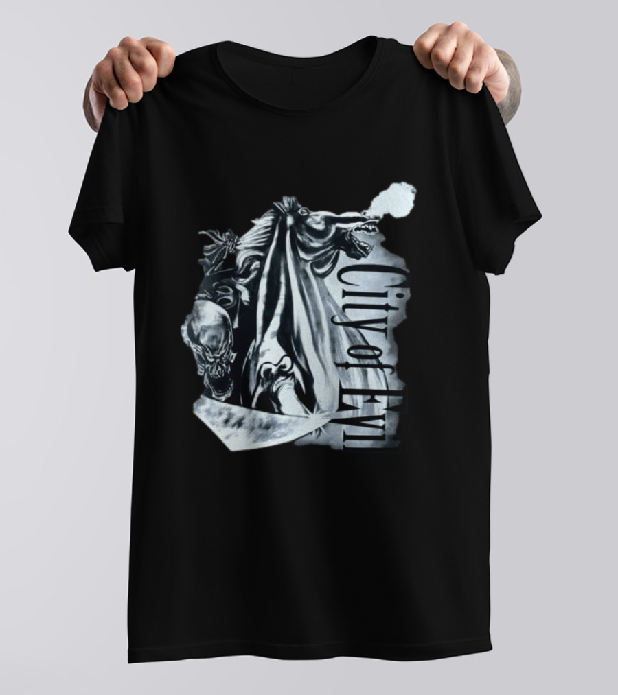 A7xworld Store City Of Evil Horseman Skull Garment Dye T-Shirt