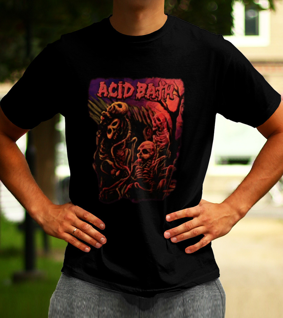 Acid Bath Skeletons And Skulls Allen Jaeger Halloween Horror T-Shirt