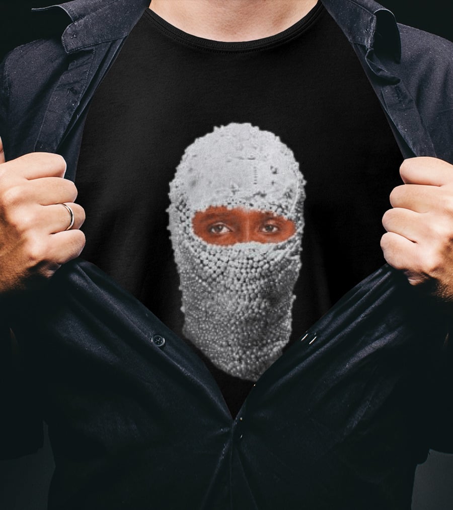 African Boy Store AFB Pearl Mask Eyes Peering Through Beaded T-Shirt