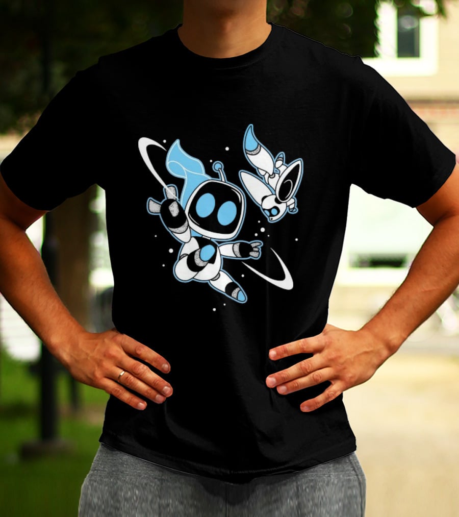 Astro Bot Bots In Space Adventure With Robots Floating In Space T-Shirt