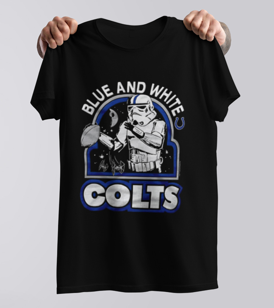 Blue And White Colts Stormtrooper Throwing Football Space T-Shirt