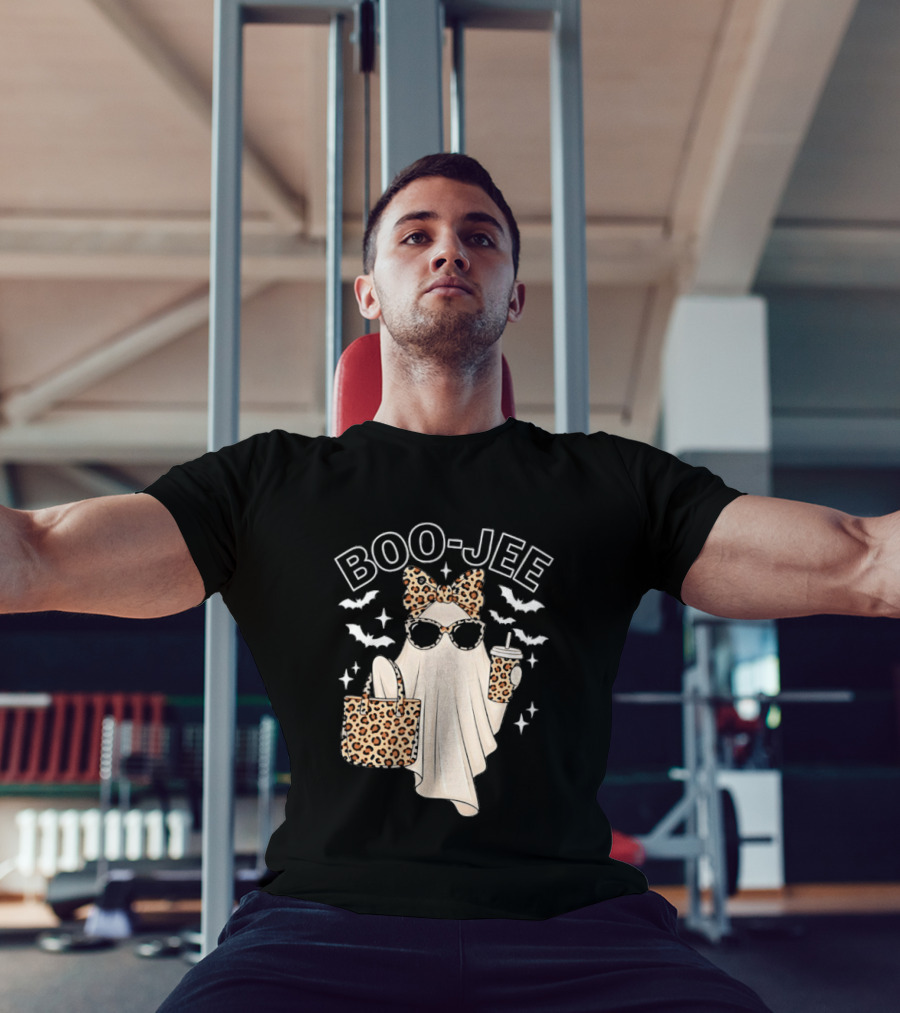 Boo Jee Stylish Ghost With Leopard Print Accessories And Bats T-Shirt