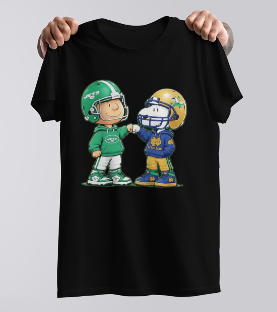 Charlie Brown Jets Snoopy Notre Dame Fist Bump T-Shirt