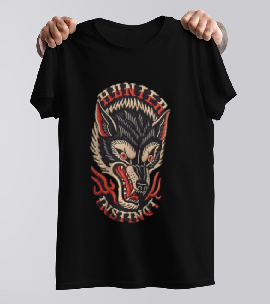 Hunter Instinct Wolf Head Flames T-Shirt