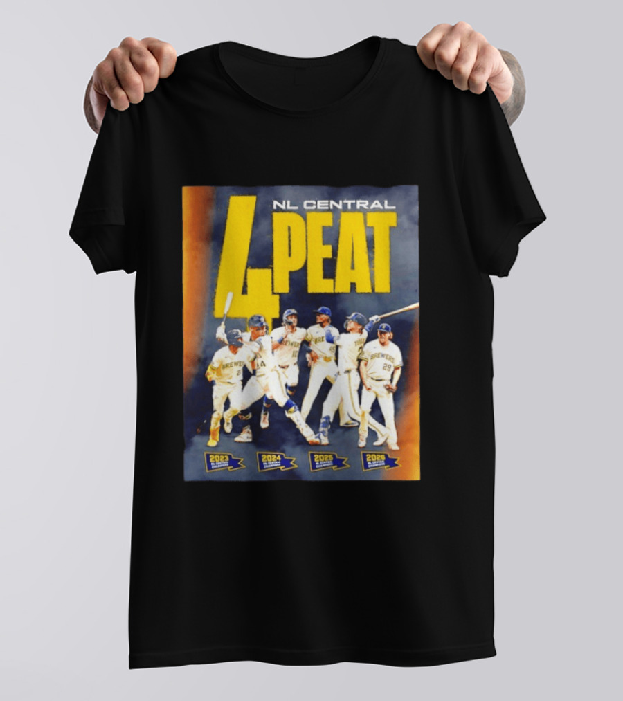 Milwaukee Brewers 4 Peat NL Central Champs 2023 2026 Players Edition T-Shirt