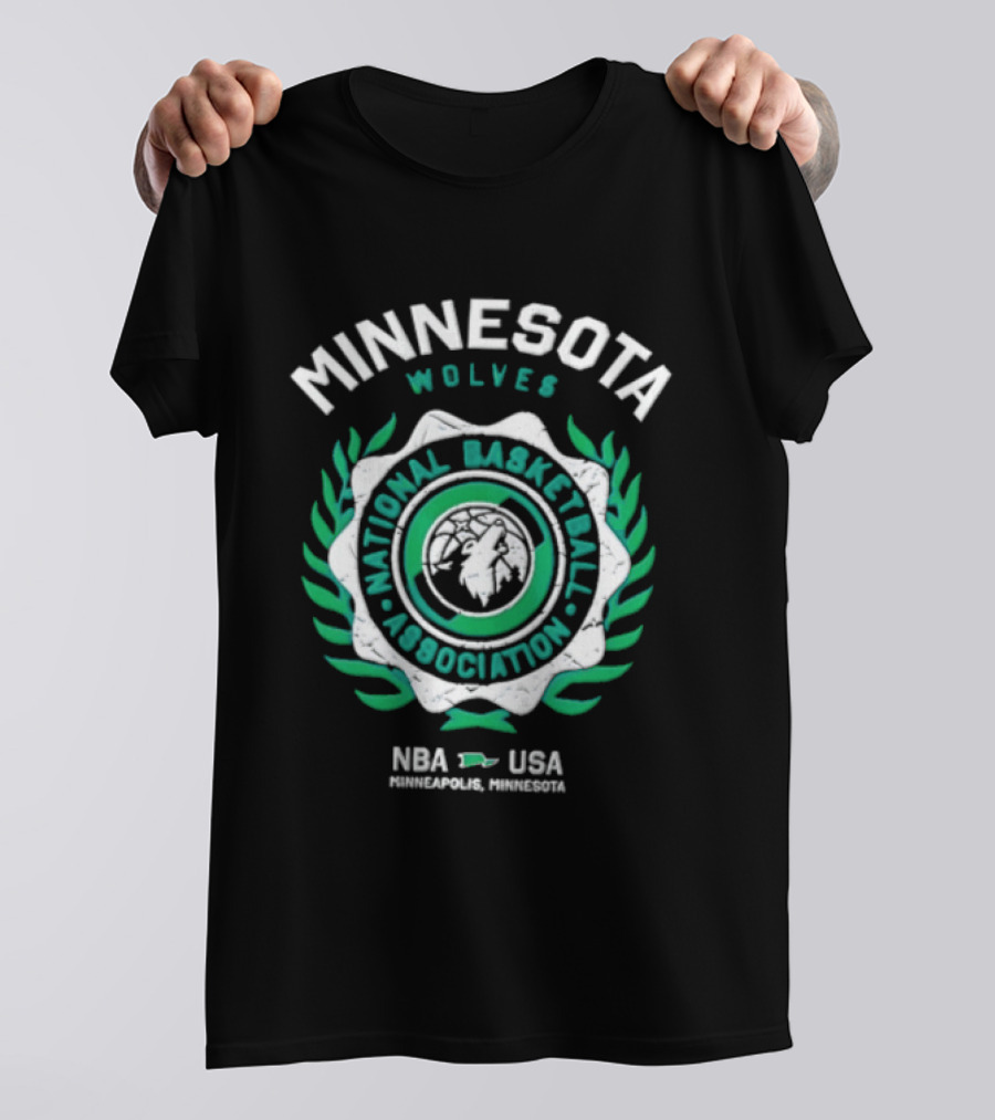 Minnesota Wolves NBA National Basketball Association Howling Wolf Circular Laurel Wreath T-Shirt