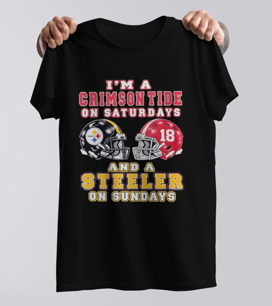 I'm A Crimson Tide On Saturdays And A Steeler On Sundays Football Helmets 18 T-Shirt