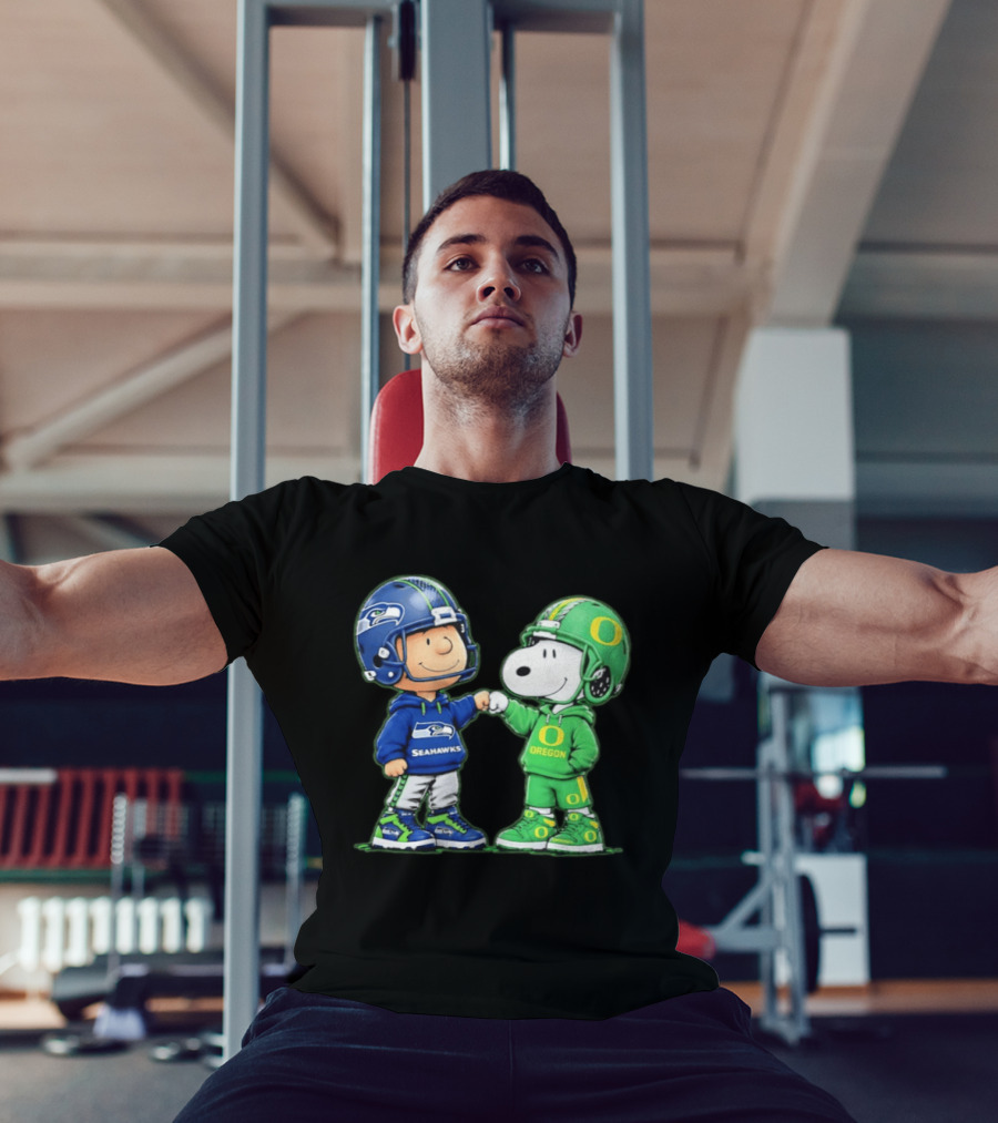 Peanuts Characters Seattle Seahawks Oregon Ducks Fist Bump Friendship Gear T-Shirt