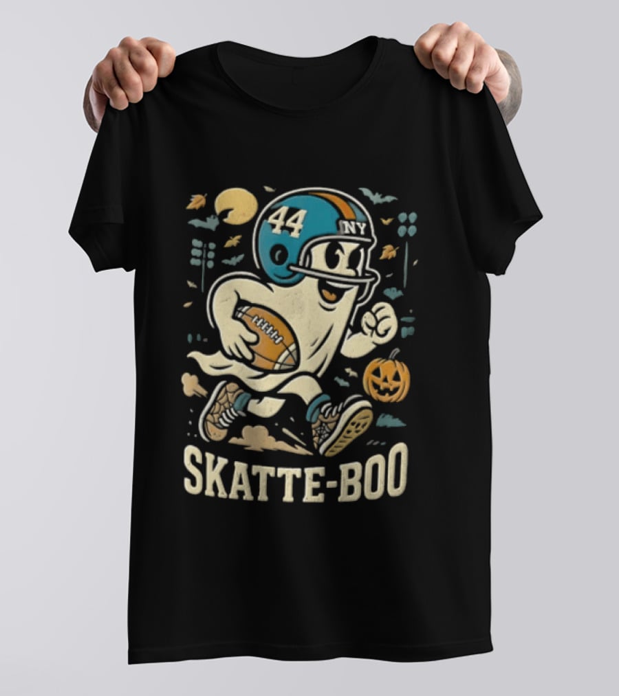 SKATTE BOO Football Helmet 44 Halloween Ghost Pumpkin T-Shirt