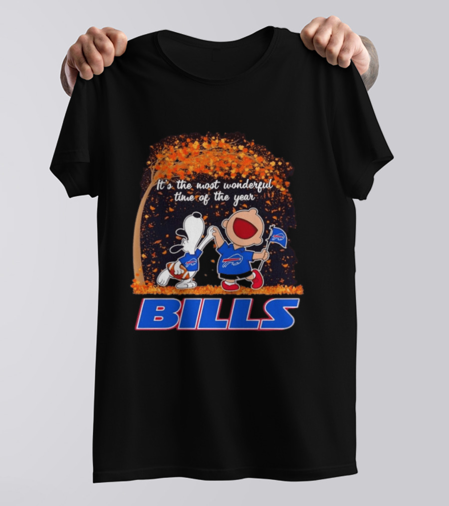 Buffalo Bills Snoopy Charlie Brown Dancing It's The Most Wonderful Time Of The Year T-Shirt