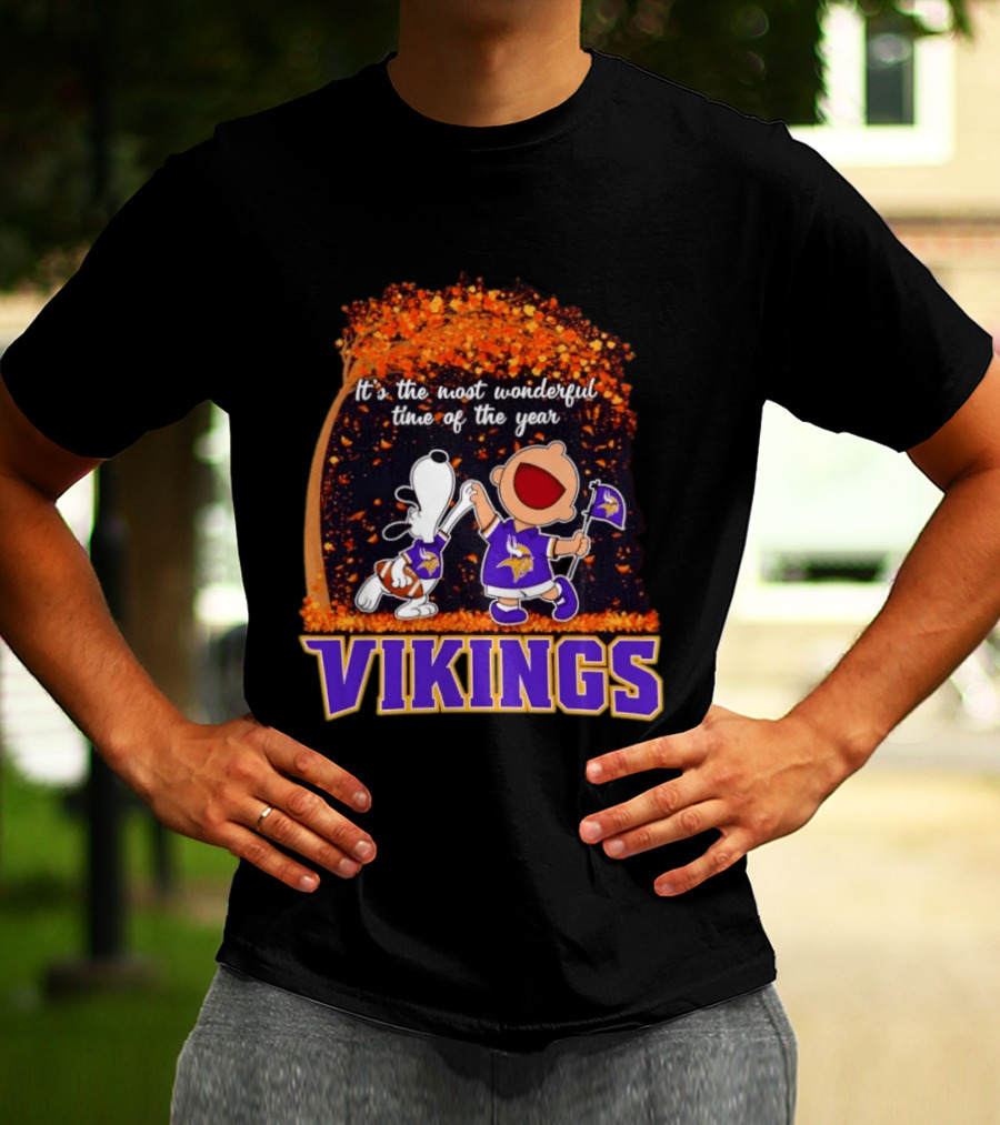 Snoopy Charlie Brown Dancing Minnesota Vikings It's The Most Wonderful Time Of The Year T-Shirt
