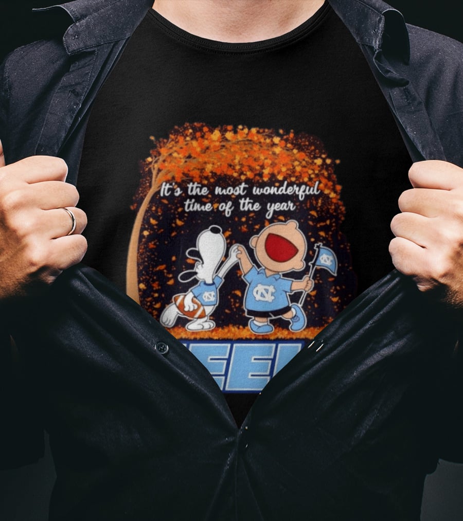 It's The Most Wonderful Time Snoopy Charlie Brown Dancing North Carolina Tar Heels T-Shirt