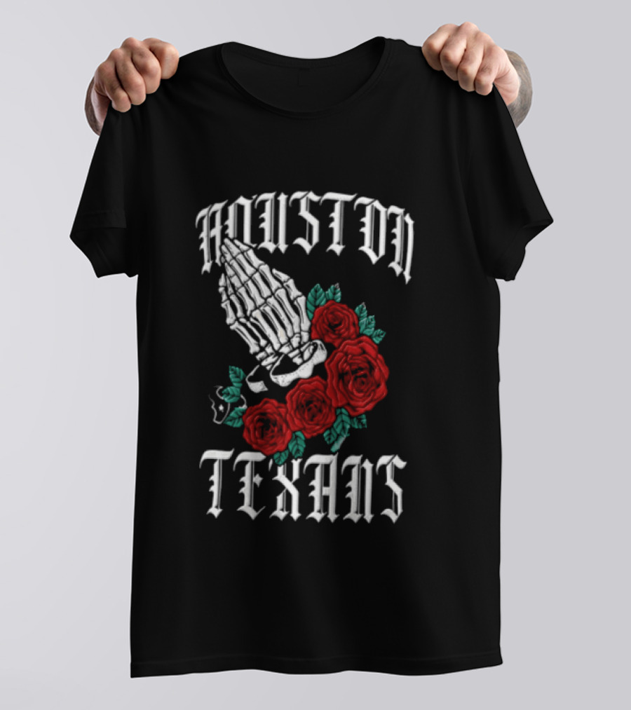 Houston Texans Praying Hands Red Roses Dia De Los Muertos T-Shirt