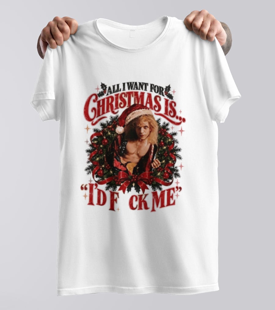 All I Want For Christmas Is I'd Fck Me Santa Hat Wreath Bow T-Shirt