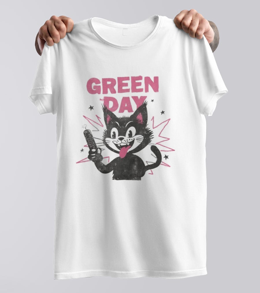 Green Day American Dream Dynamite Cat With Cartoon Dynamite T-Shirt