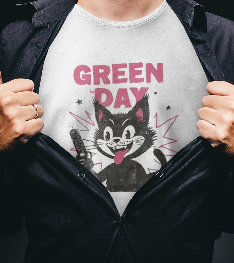 Green Day American Dream Dynamite Cat With Cartoon Dynamite T-Shirt