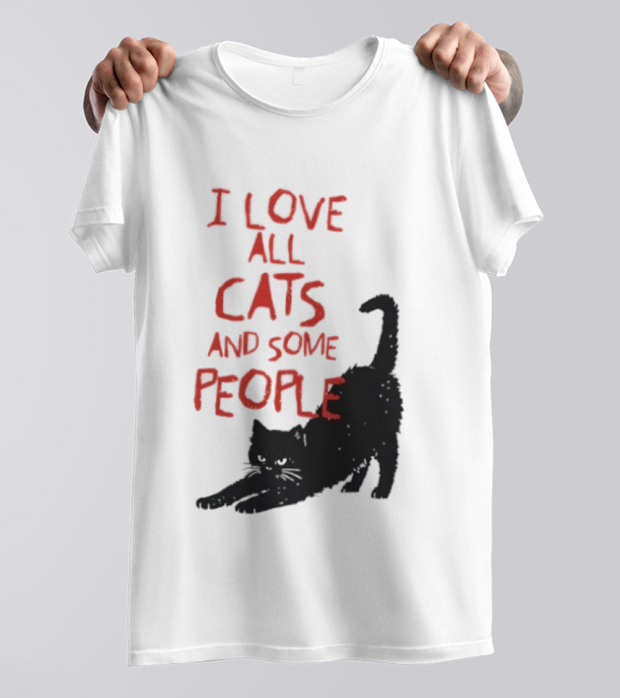 I Love All Cats And Some People Funny Cat Lovers Stretching Black Cat T-Shirt