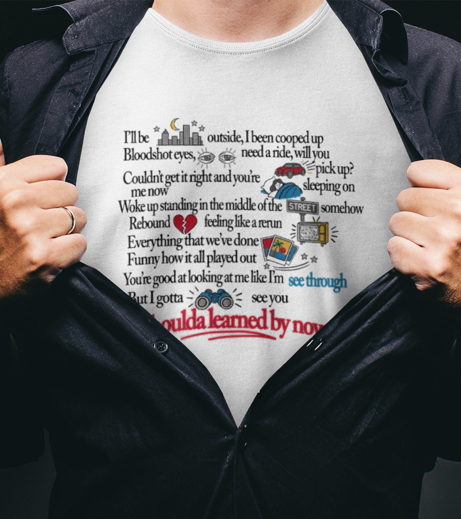 The Band Camino See Through Lyric Text With Heart And Sun Illustrations T-Shirt