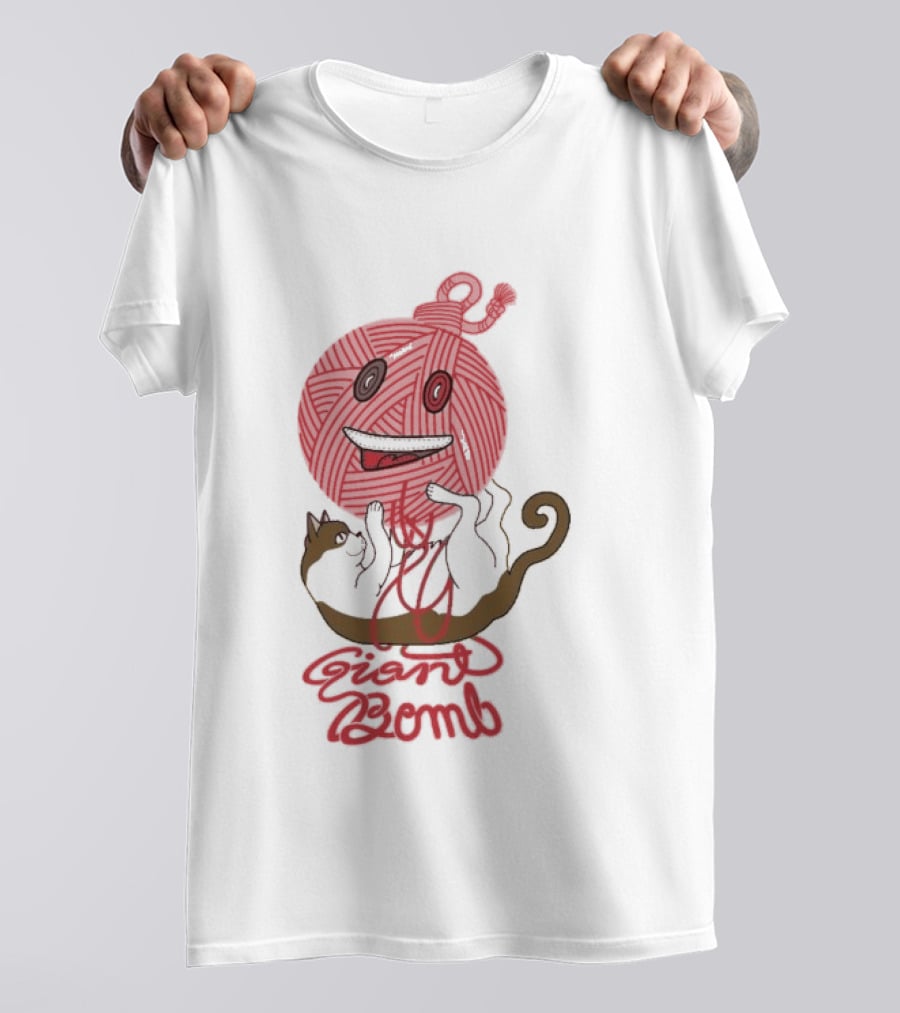 Giant Bomb Cat Monster Red Yarn Ball T-Shirt