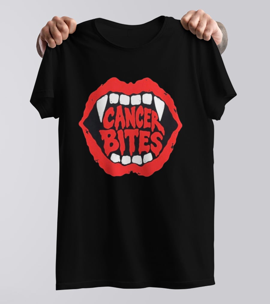 Cancer Bites Halloween Vampire Teeth 2026 T-Shirt