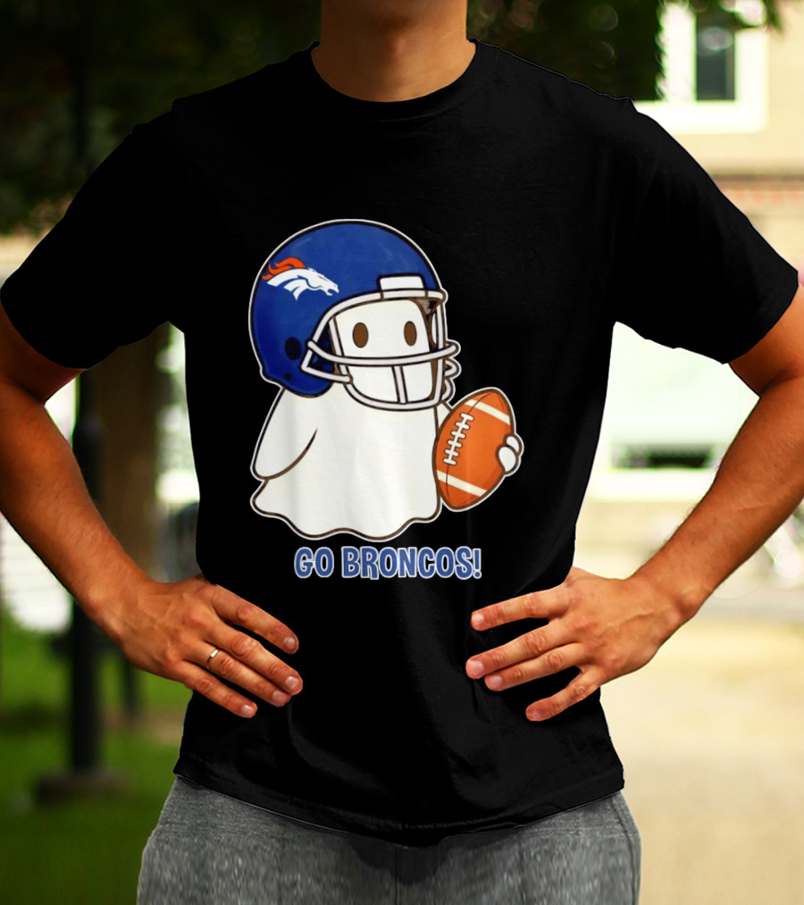 Denver Broncos Halloween Ghost Football Go Broncos T-Shirt